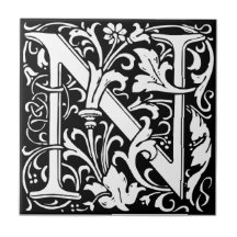 Bokstav N Medeltida Monogram Art Nouveau