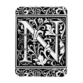 Bokstav N Medeltida Monogram Art Nouveau Magnet