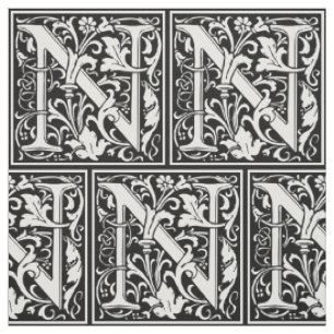 Bokstav N Medeltida Monogram Art Nouveau Tyg