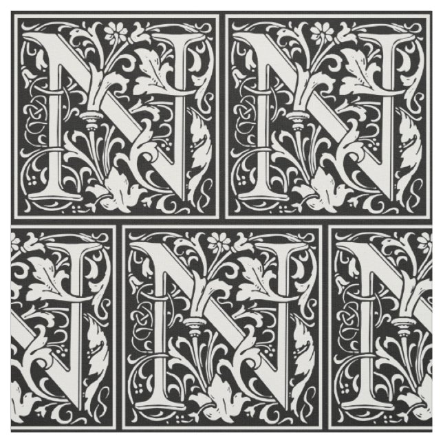 Bokstav N Medeltida Monogram Art Nouveau Tyg (Provkarta)