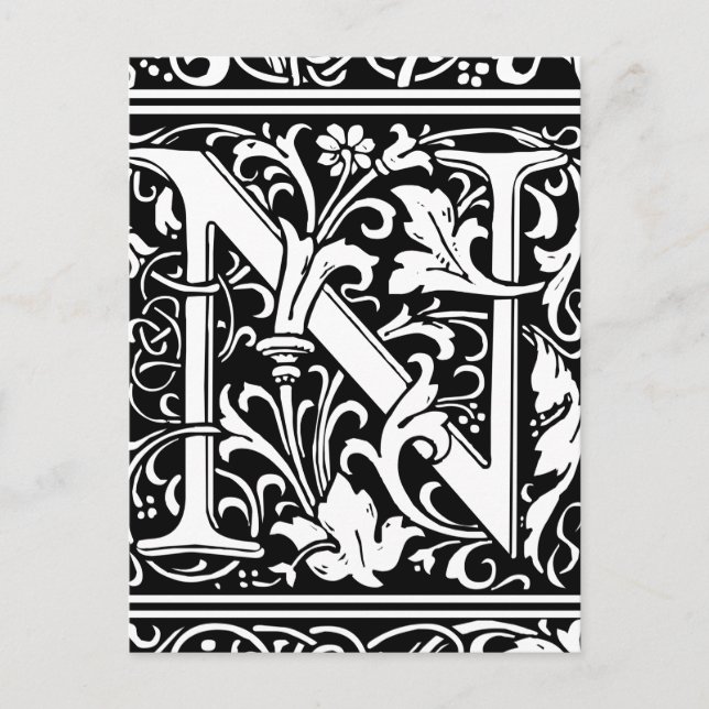 Bokstav N Medeltida Monogram Art Nouveau Vykort (Framsida)