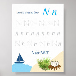 Bokstav N Spårningsaffisch för Barn Poster