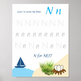 Bokstav N Spårningsaffisch för Barn Poster