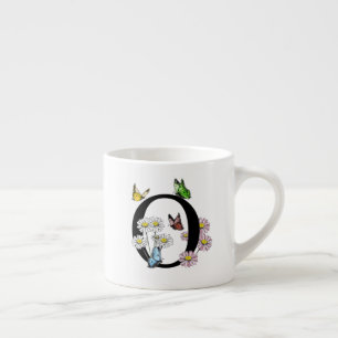 Bokstav O Blommig Fjäril Monogram Initial Espressomugg