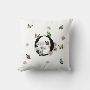 Bokstav O Blommig Fjäril Monogram Initial  Kudde
