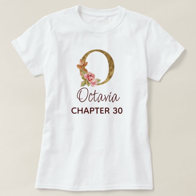 Bokstav O Guld Monogram Rosafärgade Rosor Födelsed T Shirt (Design framsida)
