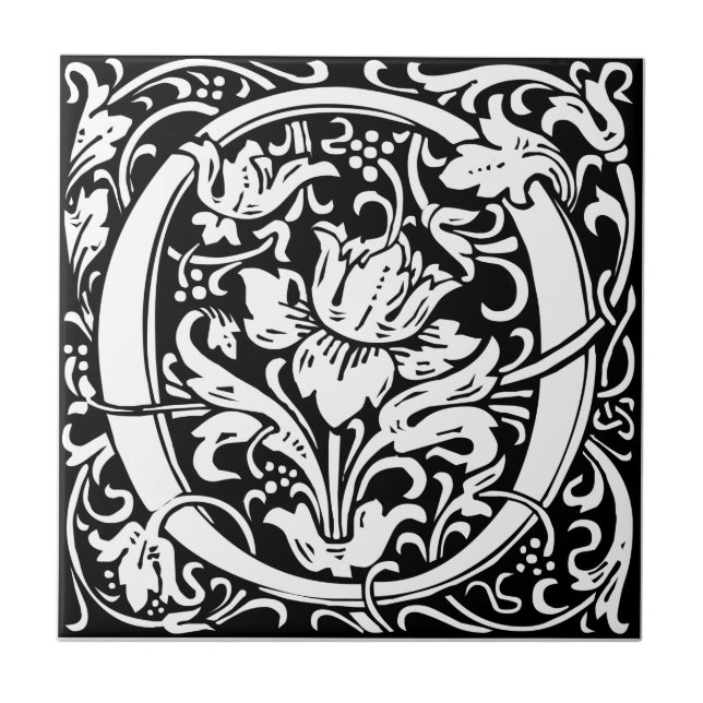 Bokstav O Medeltida Monogram Art Nouveau Kakelplatta (Framsidan)