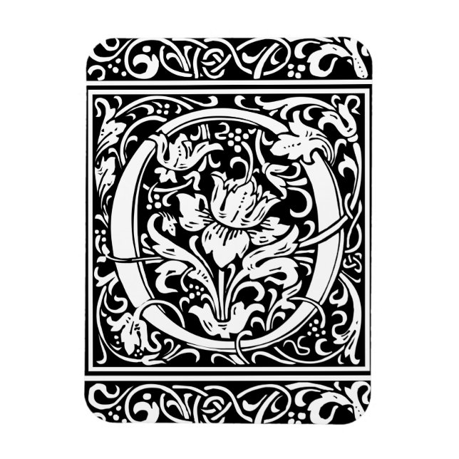 Bokstav O Medeltida Monogram Art Nouveau Magnet (Vertikal)