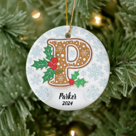 Bokstav P Anpassad Namn Monogram Jul Julgransprydnad Keramik