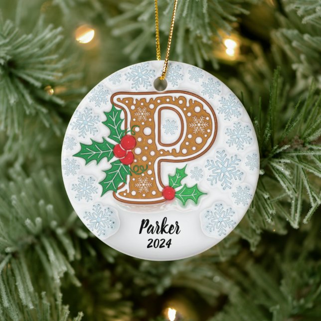 Bokstav P Anpassad Namn Monogram Jul Julgransprydnad Keramik (Träd)