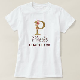 Bokstav P Guld Monogram Rosafärgade Rosor Födelsed T Shirt