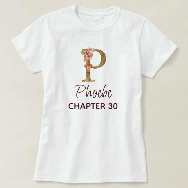 Bokstav P Guld Monogram Rosafärgade Rosor Födelsed T Shirt (Design framsida)