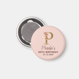 Bokstav P Guld Monogram Rosafärgade Rosor Magnet
