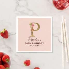Bokstav P Guld Monogram Rosé Rosa Rosor Pappersservett
