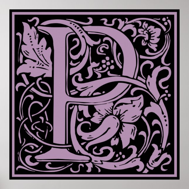 Bokstav P Medeltida Monogram Vintage Initial Poster (Framsidan)