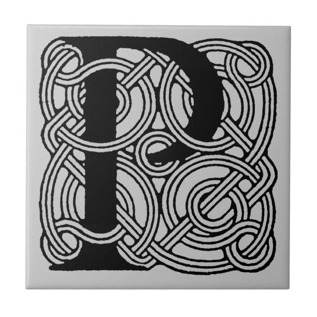 Bokstav P Monogram Vintage Celtic Knuttryck Kakelplatta (Framsidan)