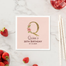 Bokstav Q Guld Monogram Rosor i Blekrustrosa Pappersservett