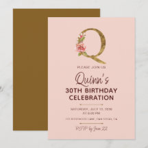 Bokstav Q Guldmonogram Rosa Rosor