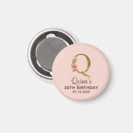 Bokstav Q Guldmonogram Rosa Rosor Magnet