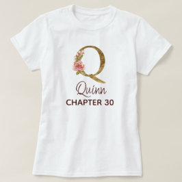 Bokstav Q Guldmonogram rosafärgade rosor födelseda T Shirt