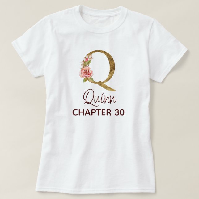 Bokstav Q Guldmonogram rosafärgade rosor födelseda T Shirt (Design framsida)