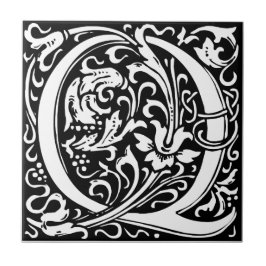 Bokstav Q medeltida monogram Art Nouveau Kakelplatta