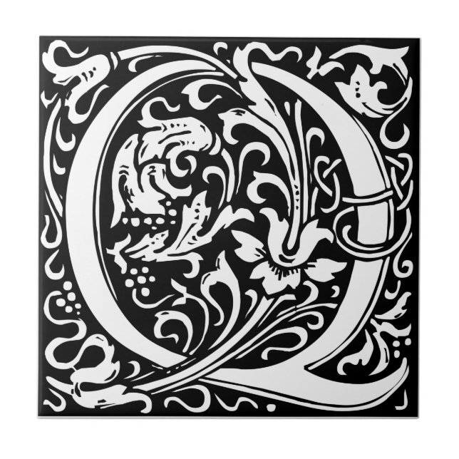 Bokstav Q medeltida monogram Art Nouveau Kakelplatta (Framsidan)