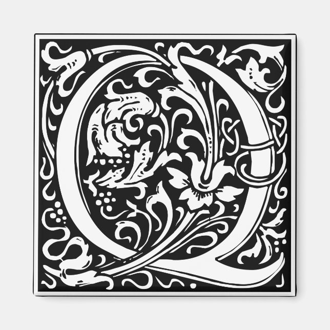 Bokstav Q medeltida monogram Art Nouveau Magnet (Framsidan)