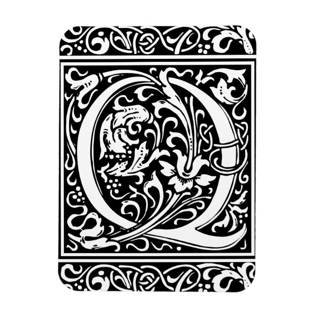 Bokstav Q medeltida monogram Art Nouveau Magnet (Vertikal)