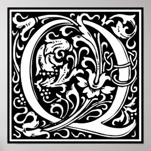 Bokstav Q medeltida monogram Art Nouveau Poster
