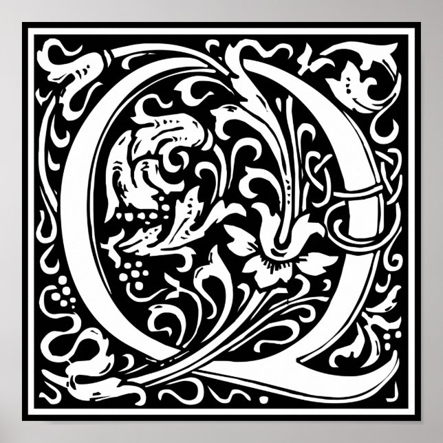 Bokstav Q medeltida monogram Art Nouveau Poster (Framsidan)
