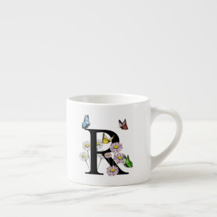 Bokstav R Blommig Fjäril Monogram Initial Espressomugg