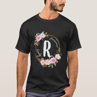 Bokstav R Blommig Krans Namn Initial R Mors Dag T Shirt