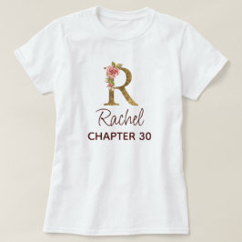 Bokstav R Guld Monogram Rosafärgade Rosa Rosor Föd T Shirt