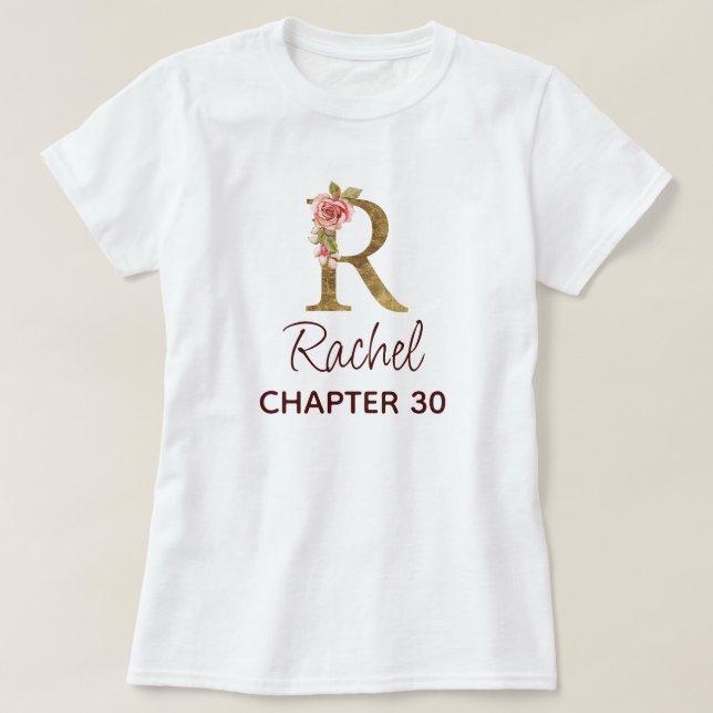 Bokstav R Guld Monogram Rosafärgade Rosa Rosor Föd T Shirt (Design framsida)