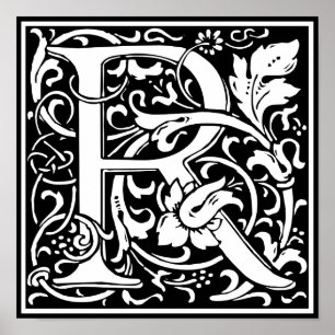 Bokstav R medeltida monogram Art Nouveau Poster