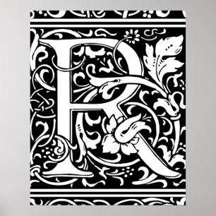 Bokstav R Medeltida Monogram Art Nouveau Poster