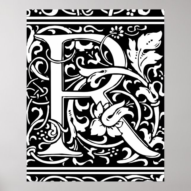 Bokstav R Medeltida Monogram Art Nouveau Poster (Framsidan)