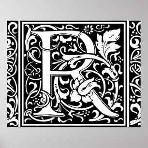 Bokstav R medeltida monogram Art Nouveau Poster