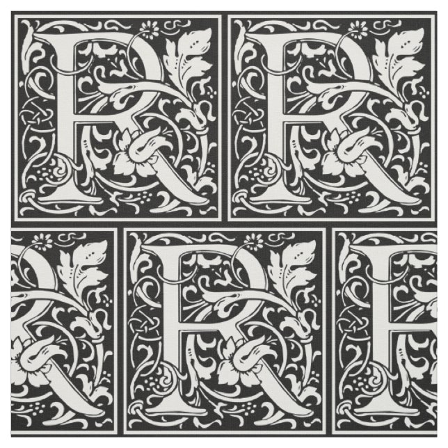 Bokstav R Medeltida Monogram Art Nouveau Tyg (Provkarta)