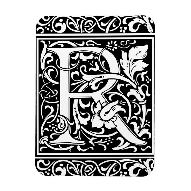 Bokstav R Medeltida Monogram Vintage Initial Magnet (Vertikal)