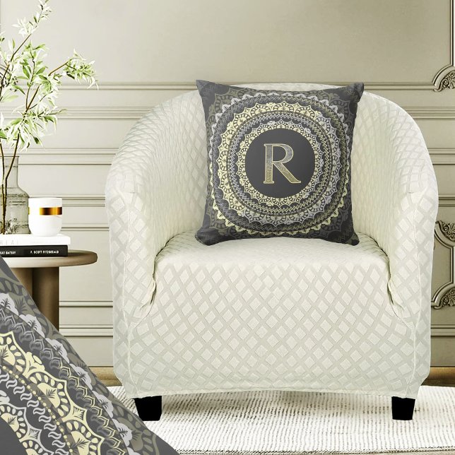 Bokstav R Monogram Vintage  Symmetriskt Mönster Kudde (Skapare uppladdad)