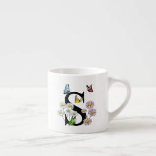 Bokstav S Blommig Fjäril Monogram Initial Espressomugg