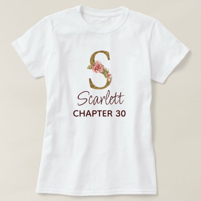 Bokstav S Guld Monogram Rosafärgade Rosor Födelsed T Shirt (Design framsida)