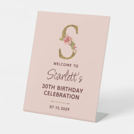 Bokstav S Guldmonogram Rosa Rosor Skylt