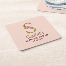 Bokstav S Guldmonogram Rosa Rosor Underlägg Papper Kvadrat
