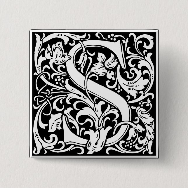 Bokstav S medeltida monogram Art Nouveau Knapp (Framsida)