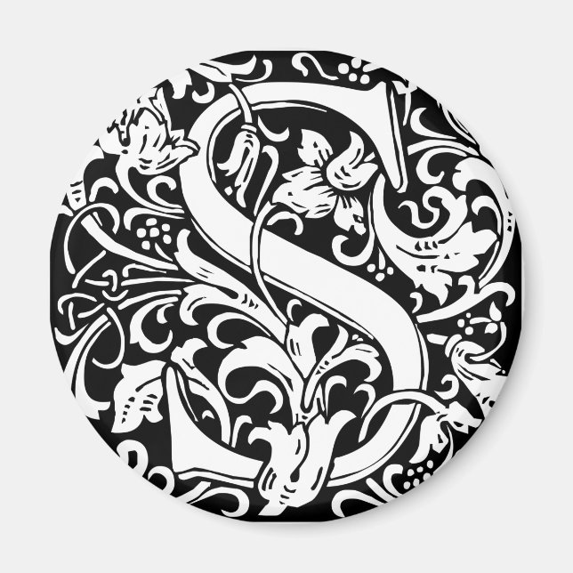 Bokstav S medeltida monogram Art Nouveau Magnet (Framsidan)