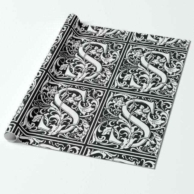 Bokstav S medeltida monogram Art Nouveau Presentpapper (Utrullad)