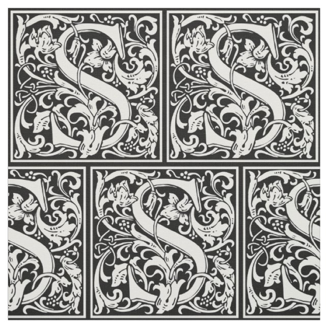 Bokstav S medeltida monogram Art Nouveau Tyg (Provkarta)
